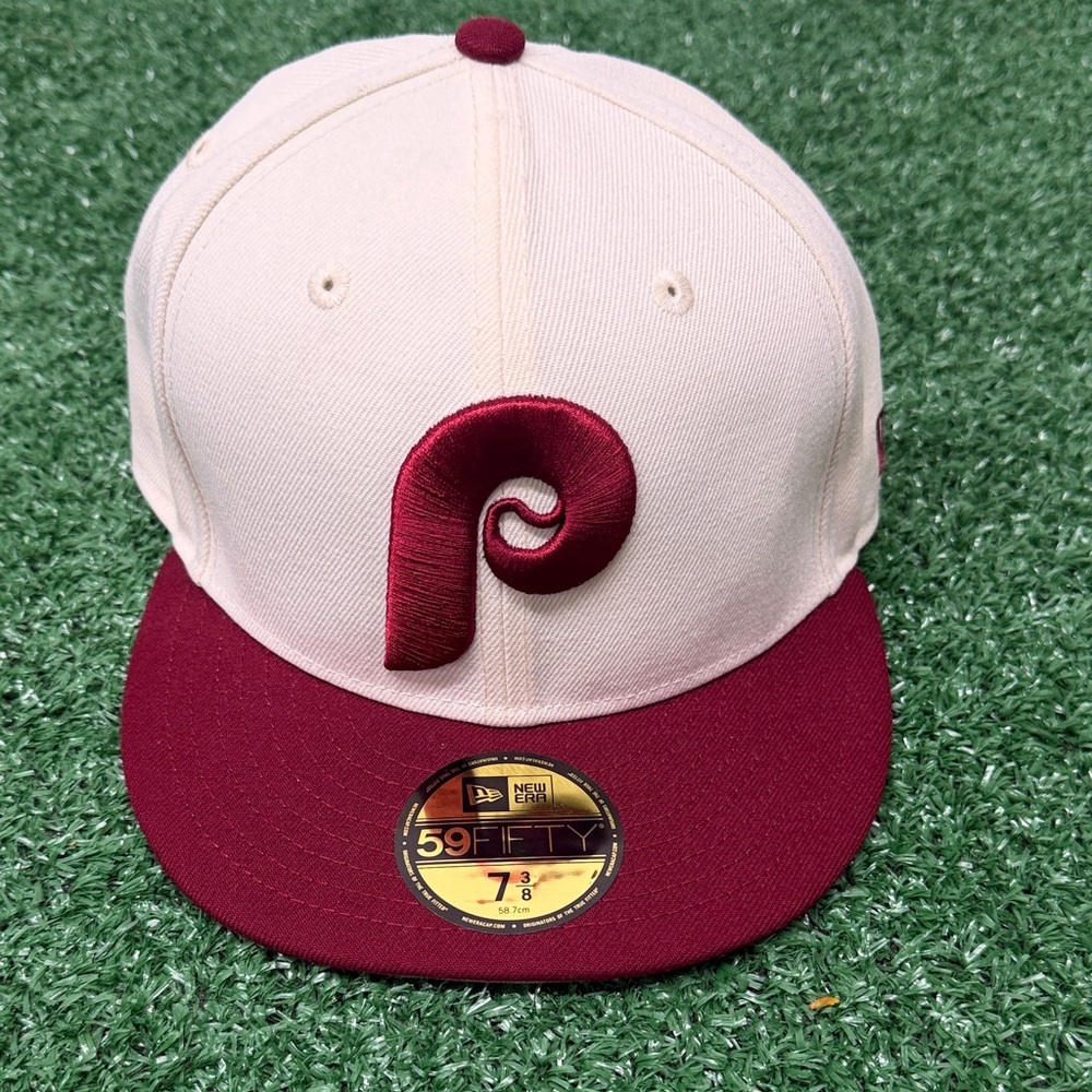 New Era Cream Philadelphia Phillies cooperstown  59FIFTY Fitted Hat 7/38 NWT